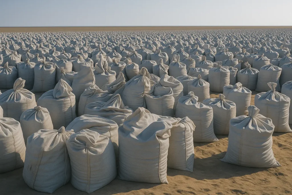 Geotextile sandbags used for hydraulic erosion control along a riverbank